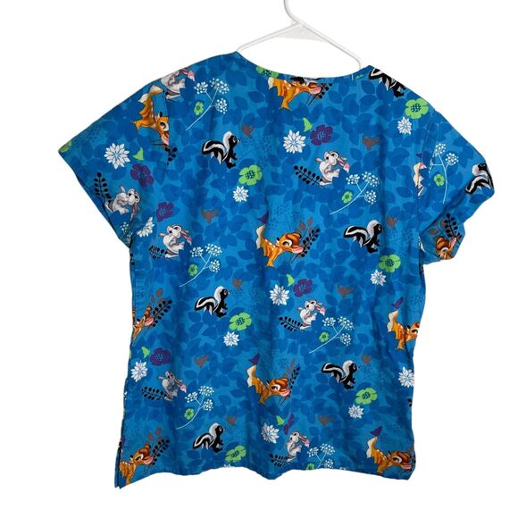 Disney Scrub Shirt Women's Medium Blue Bambi Short Sleeve V-Neck Tee Shirt - Picture 3 of 8
